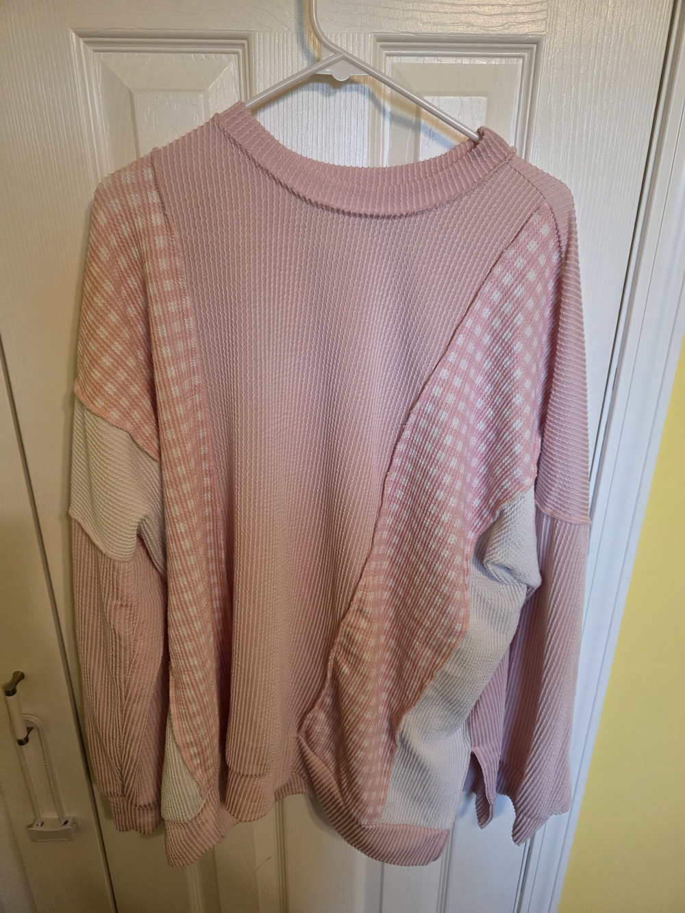 Pink Waffle Knit Crewneck Sweater